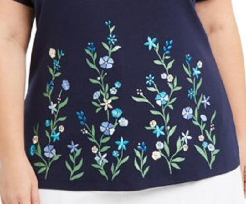 Blusa feminina Karen Scott Garden Treasure com estampa floral, azul marinho, tamanho médio