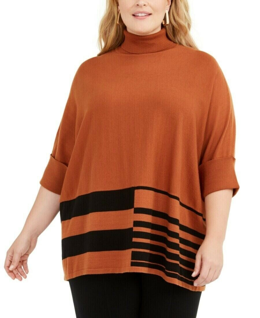Poncho feminino Alfani Plus Size Colorblocked Gola Alta Marrom Tamanho 2X