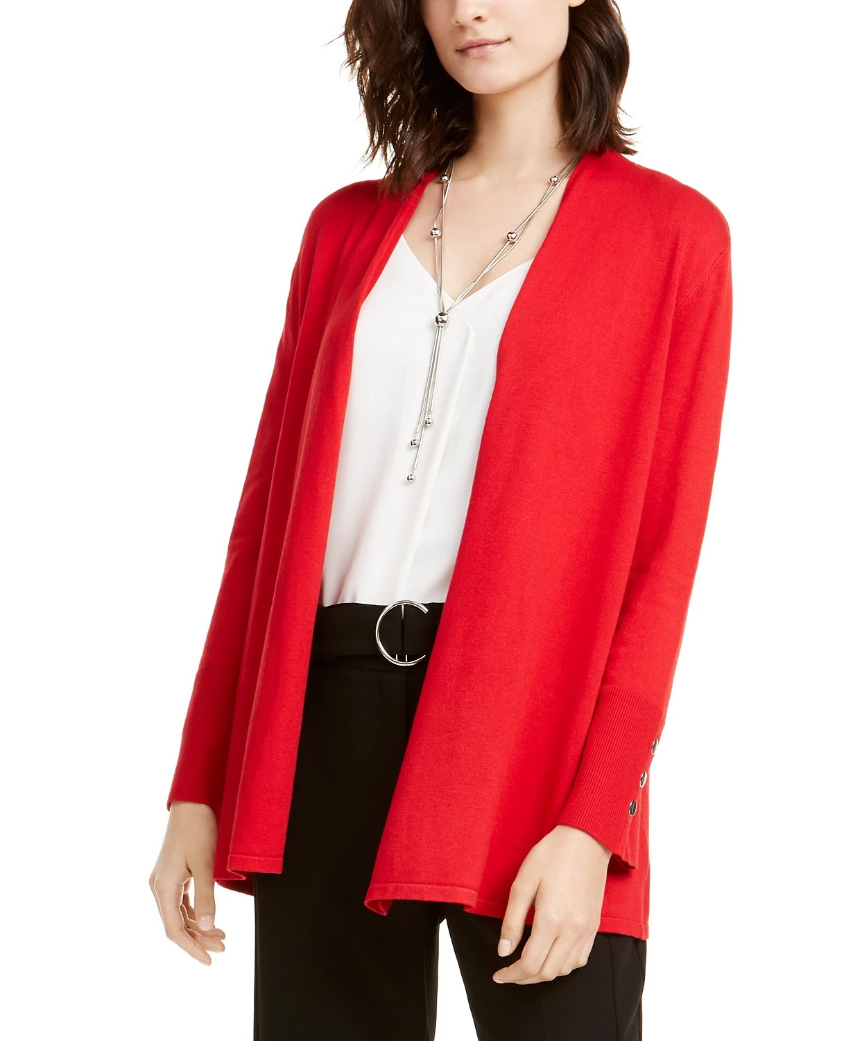 Cardigan feminino Alfani com mangas abertas e botões, vermelho, tamanho pequeno