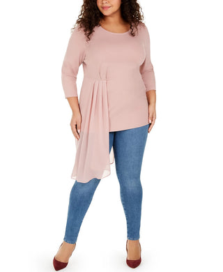 Blusa feminina Alfani com sobreposição assimétrica rosa tamanho 3X