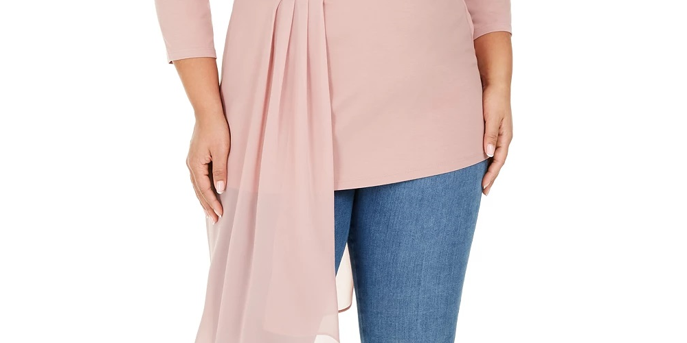 Blusa feminina Alfani com sobreposição assimétrica rosa tamanho 3X