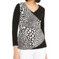 Blusa feminina Alfani estampada, manga comprida, decote em V, preta, tamanho XX-G