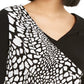 Blusa feminina Alfani estampada, manga comprida, decote em V, preta, tamanho XX-G