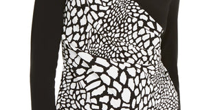 Blusa feminina Alfani estampada, manga comprida, decote em V, preta, tamanho XX-G