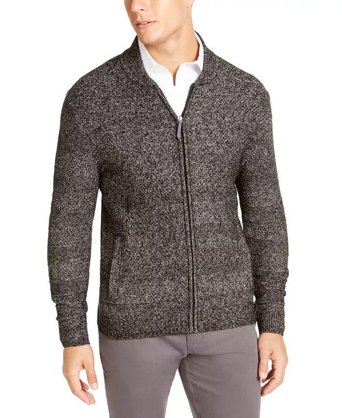 Suéter mesclado com zíper completo Tasso Elba masculino, preto, tamanho pequeno