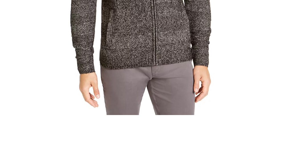 Suéter mesclado com zíper completo Tasso Elba masculino, preto, tamanho pequeno