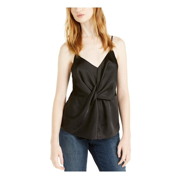 INC International Concepts Top feminino liso com torção frontal, preto, tamanho grande