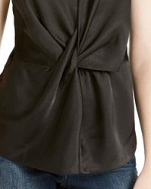 INC International Concepts Top feminino liso com torção frontal, preto, tamanho grande
