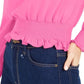 Top feminino Bar III Becca Tilley X com manga transparente e cintura franzida, rosa, tamanho médio