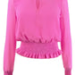 Top feminino Bar III Becca Tilley X com manga transparente e cintura franzida, rosa, tamanho médio