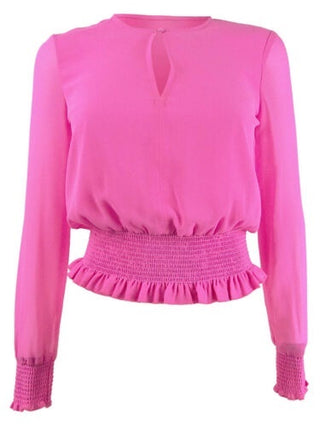 Top feminino Bar III Becca Tilley X com manga transparente e cintura franzida, rosa, tamanho médio