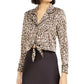 Top de cetim com estampa de leopardo Becca Tilley X da Bar III para mulheres, bege, tamanho XX-G