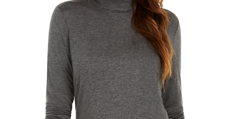 Blusa feminina estilo &amp; co com gola falsa, cor carvão, tamanho pequeno, extragrande