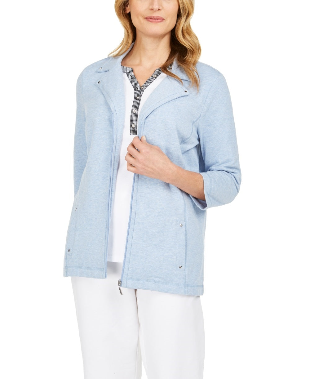 Jaqueta Karen Scott Feminina French Terry com Gola Notched Azul Tamanho Grande