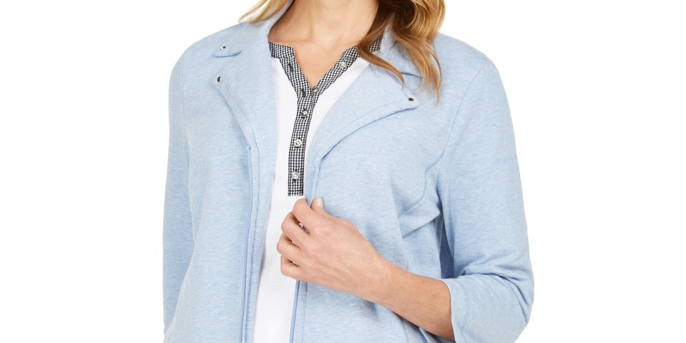Jaqueta Karen Scott Feminina French Terry com Gola Notched Azul Tamanho Grande