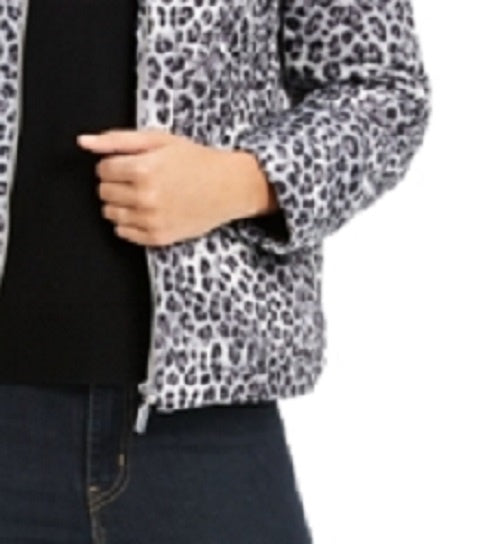 Jaqueta feminina com estampa animal Charter Club, branca, tamanho pequeno