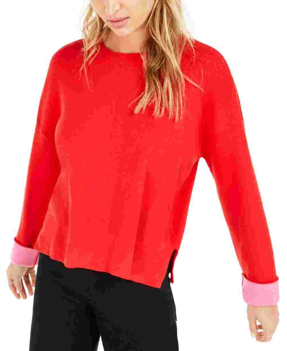 Suéter feminino Bar III vermelho de manga comprida e gola redonda, tamanho pequeno