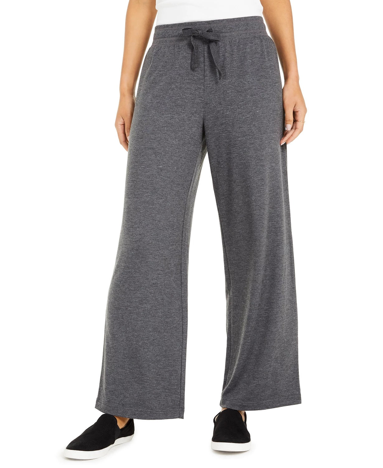 Calça feminina estilo &amp; co, perna larga, cintura amarrada, cinza escuro, tamanho grande