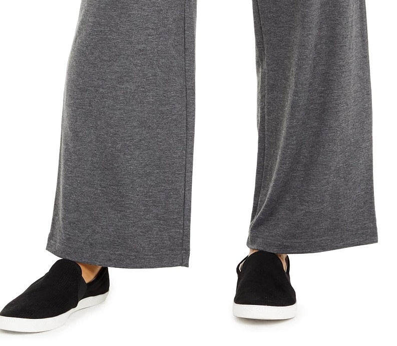 Calça feminina estilo &amp; co, perna larga, cintura amarrada, cinza escuro, tamanho grande