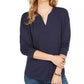 Blusa feminina com decote aberto e manga curta estilo &amp; co, azul marinho, tamanho pequeno