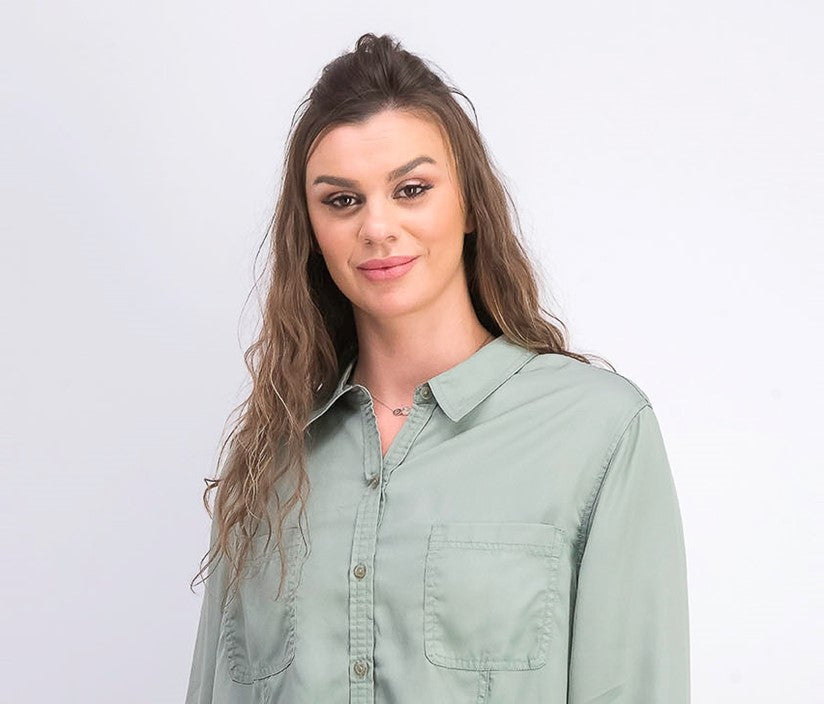 Camisa feminina Charter Club de tencel liso, verde, tamanho pequeno