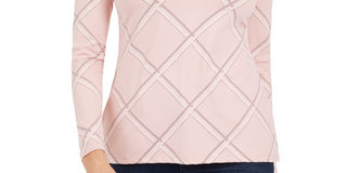 Charter Club Top feminino estampado com decote redondo, tamanho pequeno, rosa, tamanho grande