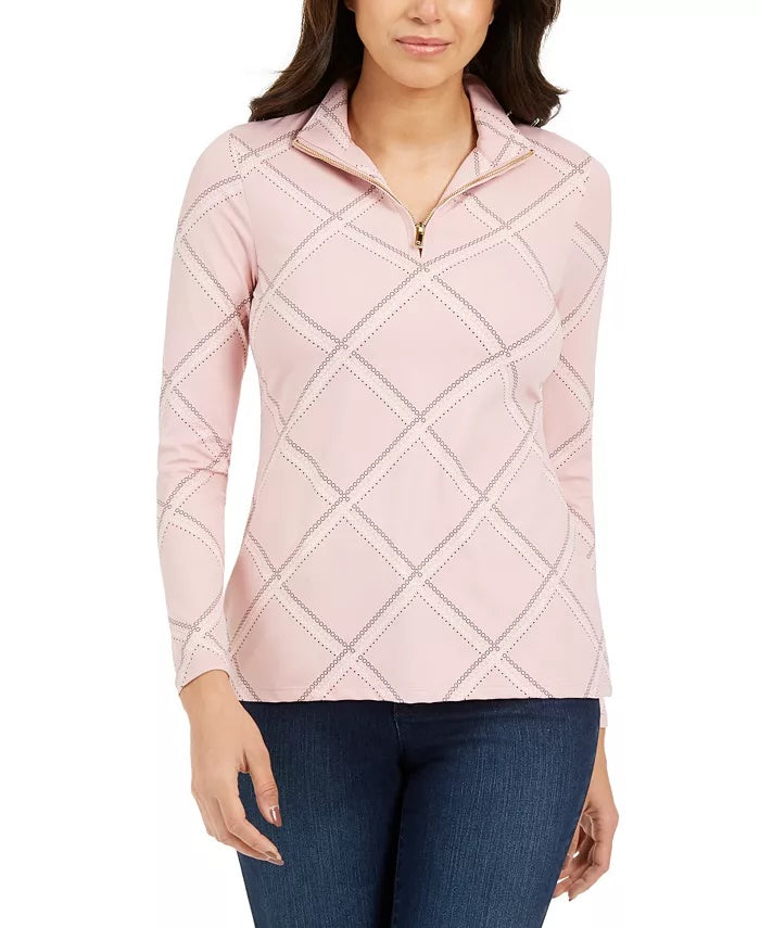 Blusa feminina estampada com decote falso, tamanho pequeno, rosa, médio