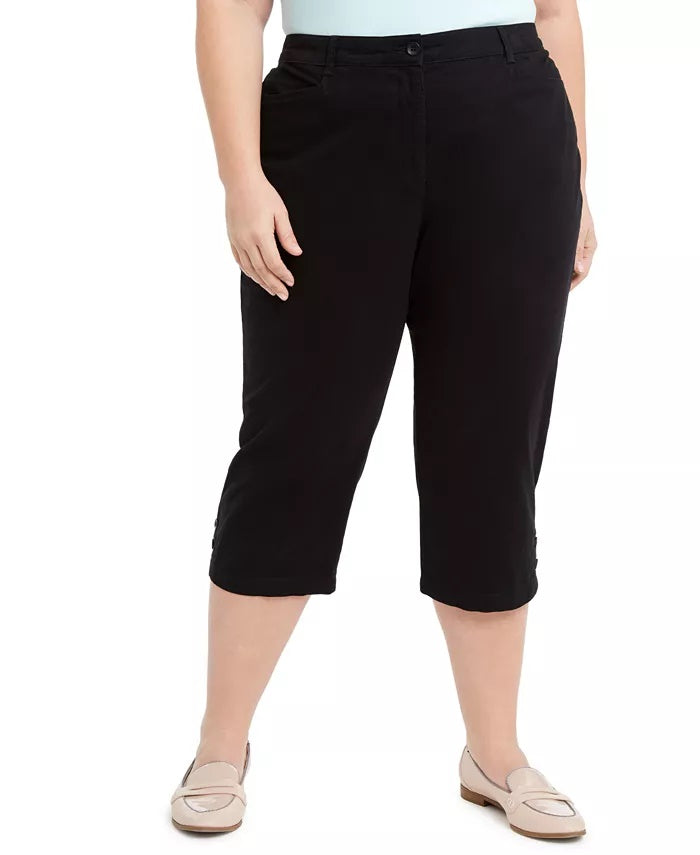 Calça Capri Karen Scott Feminina Plus Stretch Tummy Control Preta Tamanho 20W