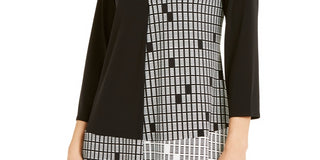 Blusa feminina Alfani com estampa mista e bainha assimétrica, preta, tamanho pequeno e pequeno