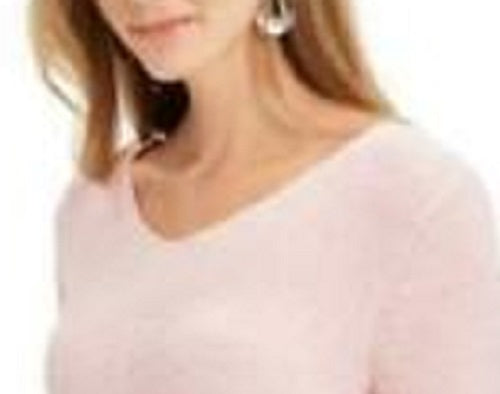 Suéter de algodão canelado com decote em V feminino Style &amp; Co, rosa, tamanho extragrande