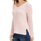 Suéter de algodão canelado com decote em V feminino Style &amp; Co, rosa, tamanho XX-G