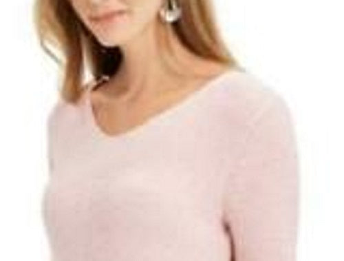 Suéter de algodão canelado com decote em V feminino Style &amp; Co, rosa, tamanho XX-G