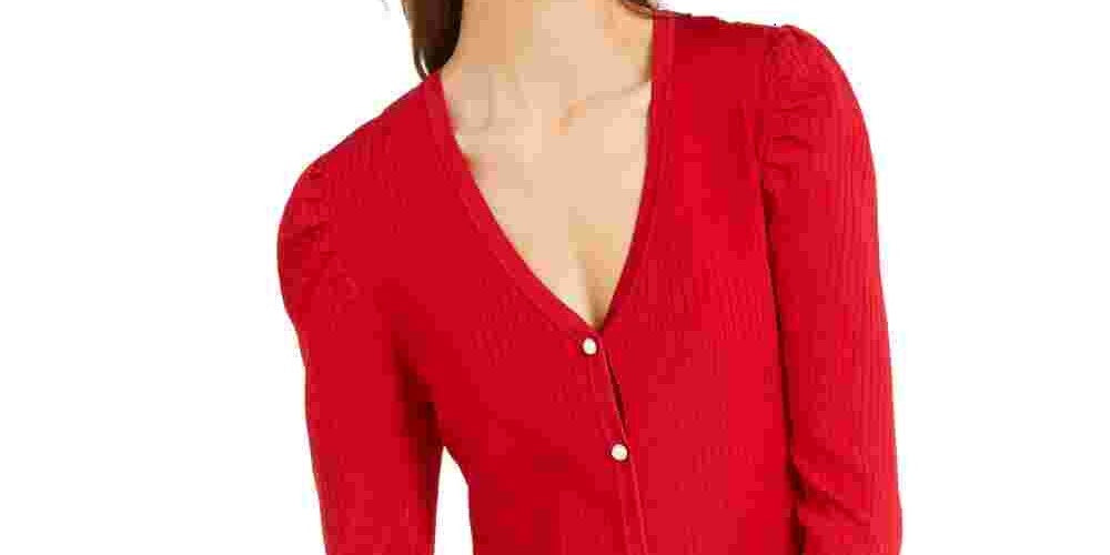 Cardigan feminino com manga bufante INC International Concepts, vermelho, tamanho médio