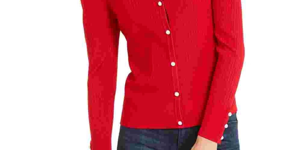 Cardigan feminino com manga bufante INC International Concepts, vermelho, tamanho médio