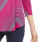 Camiseta feminina com estampa de redemoinho e manga 3/4, tamanho grande, rosa, da coleção JM