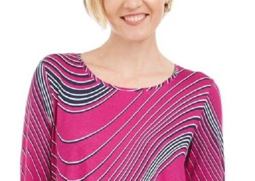 Camiseta feminina com estampa de redemoinho e manga 3/4, rosa, tamanho pequeno, da coleção JM