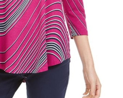Camiseta feminina com estampa de redemoinho e manga 3/4, rosa, tamanho pequeno, da coleção JM