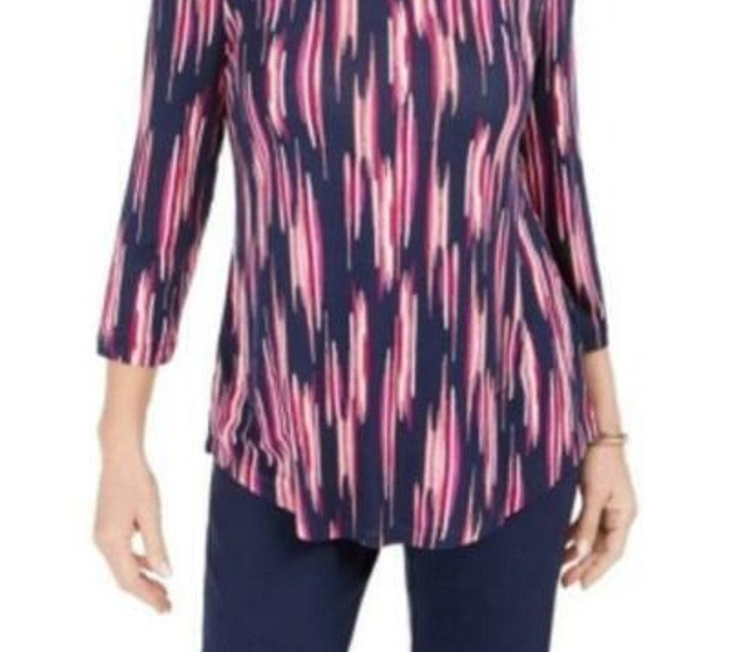 Camiseta feminina estampada manga 3/4 da coleção feminina JM, rosa, tamanho extra grande