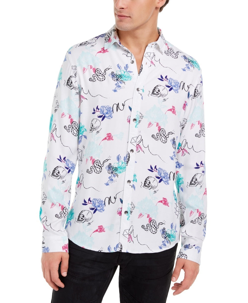 Camisa Masculina INC International Concepts Estampa Tropical Esboço Branca Tamanho P