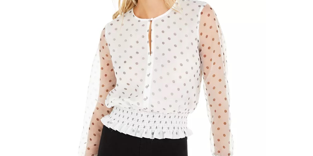 Top feminino Bar III Becca Tilley X Polka Dot com cintura franzida, branco, tamanho grande