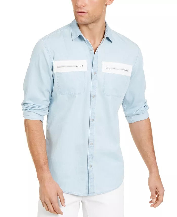 Camisa casual masculina com gola alta Avery da INC International Concepts, azul, tamanho pequeno