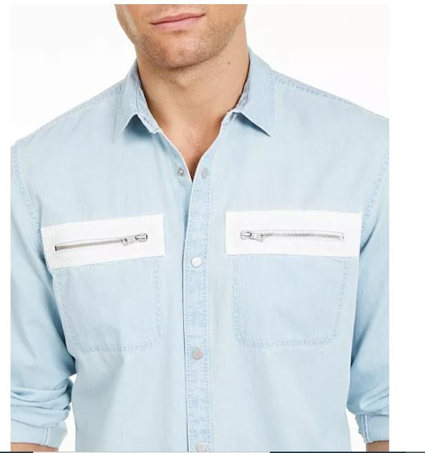 Camisa casual masculina com gola alta Avery da INC International Concepts, azul, tamanho pequeno