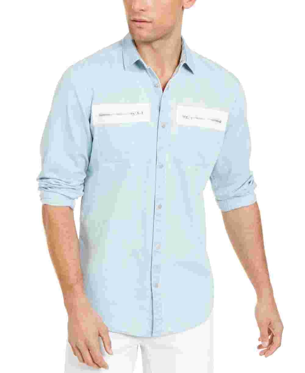 Camisa social masculina azul claro com gola INC International Concepts, tamanho X-S