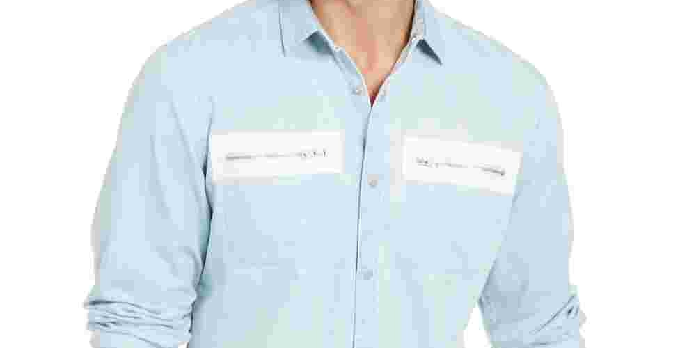 Camisa social masculina azul claro com gola INC International Concepts, tamanho X-S