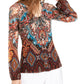 INC International Concepts Top feminino estampado com cadarço, azul, tamanho X-S