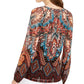INC International Concepts Top feminino estampado com cadarço, azul, tamanho X-S