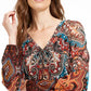 INC International Concepts Top feminino estampado com cadarço, azul, tamanho X-S