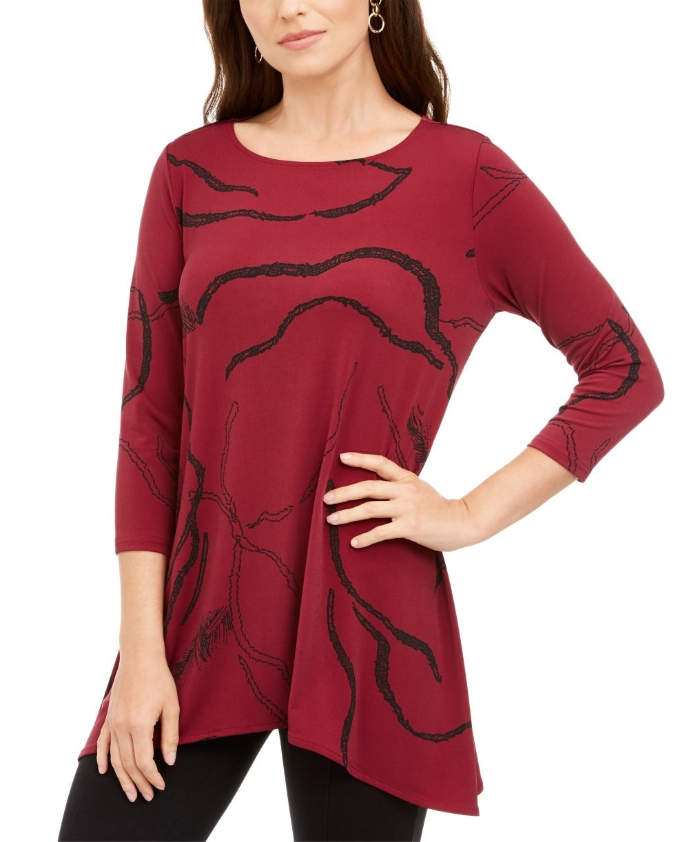 Top feminino Alfani estampado, vermelho, tamanho pequeno, médio