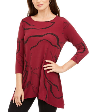 Alfani Women's Printed Swing Top Red Size Petite Medium