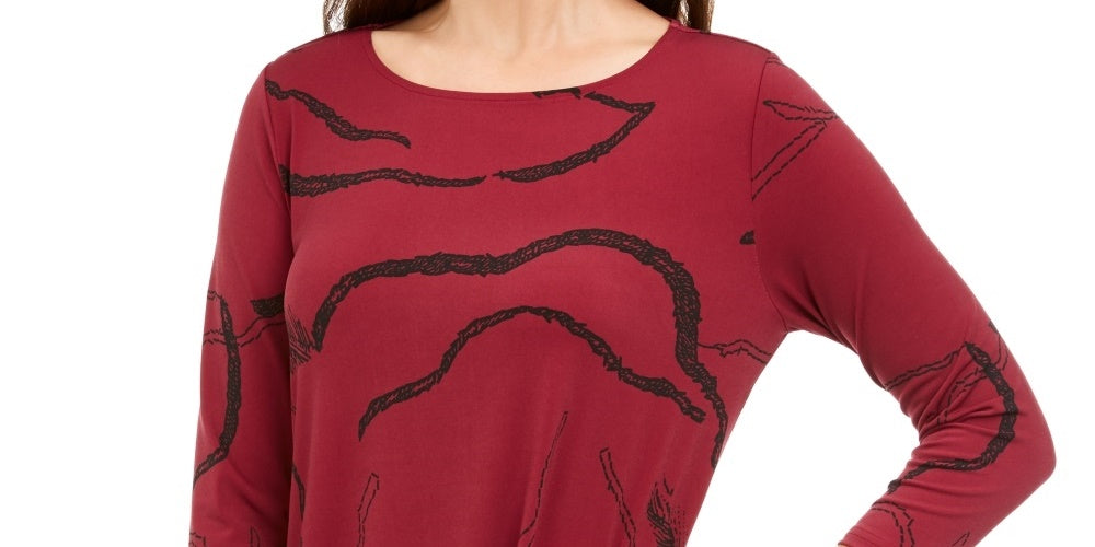 Top feminino Alfani estampado, vermelho, tamanho pequeno, médio
